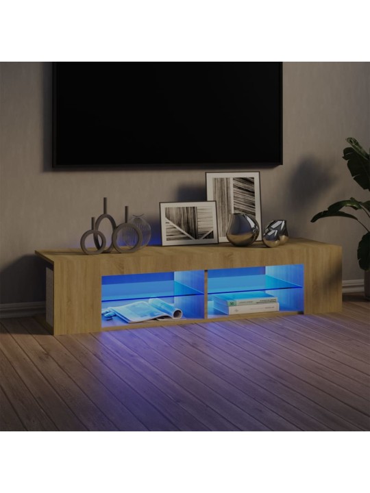 Tv galdiņš ar led lampiņām, 135x39x30 cm, ozolkoka krāsā