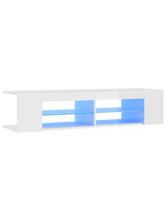 Tv plaukts ar led lampiņām, 135x39x30 cm, spīdīgi balts