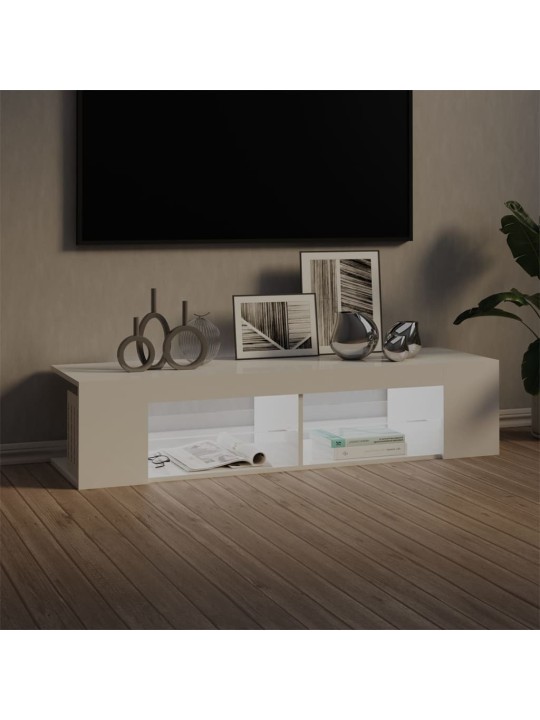 Tv plaukts ar led lampiņām, 135x39x30 cm, spīdīgi balts