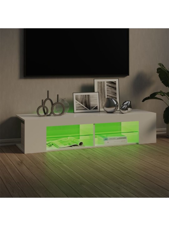 Tv plaukts ar led lampiņām, 135x39x30 cm, spīdīgi balts