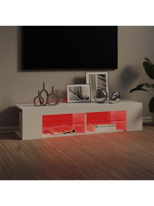 Tv plaukts ar led lampiņām, 135x39x30 cm, spīdīgi balts