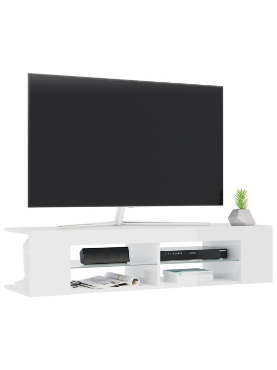 Tv plaukts ar led lampiņām, 135x39x30 cm, spīdīgi balts
