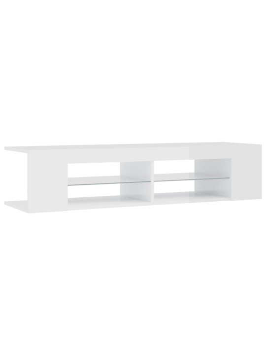 Tv plaukts ar led lampiņām, 135x39x30 cm, spīdīgi balts