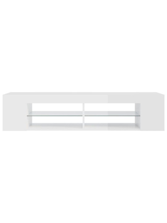 Tv plaukts ar led lampiņām, 135x39x30 cm, spīdīgi balts