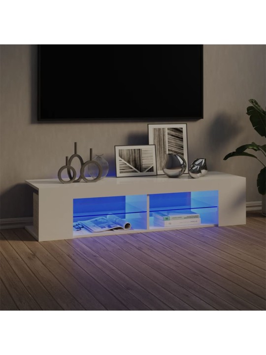 Tv plaukts ar led lampiņām, 135x39x30 cm, spīdīgi balts