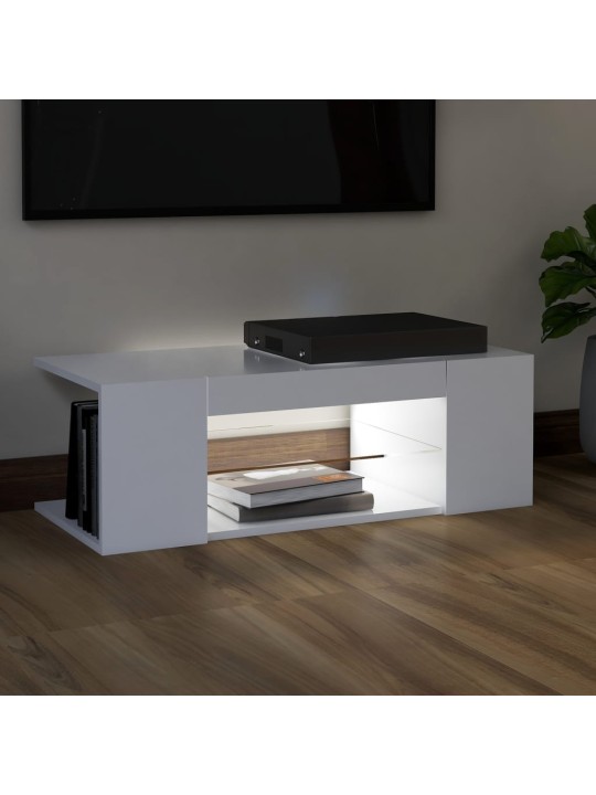 Tv galdiņš ar led lampiņām, 90x39x30 cm, balts