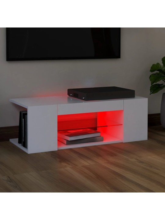 Tv galdiņš ar led lampiņām, 90x39x30 cm, balts