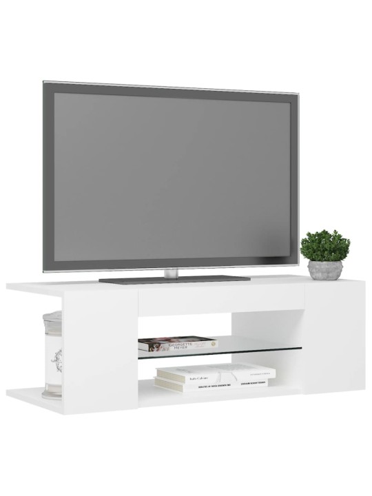 Tv galdiņš ar led lampiņām, 90x39x30 cm, balts