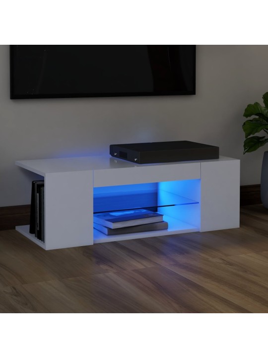 Tv galdiņš ar led lampiņām, 90x39x30 cm, balts