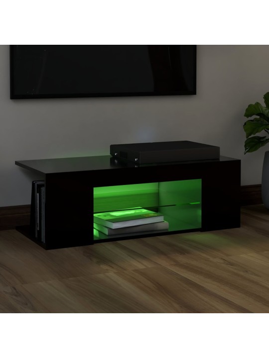 Tv galdiņš ar led lampiņām, 90x39x30 cm, melns