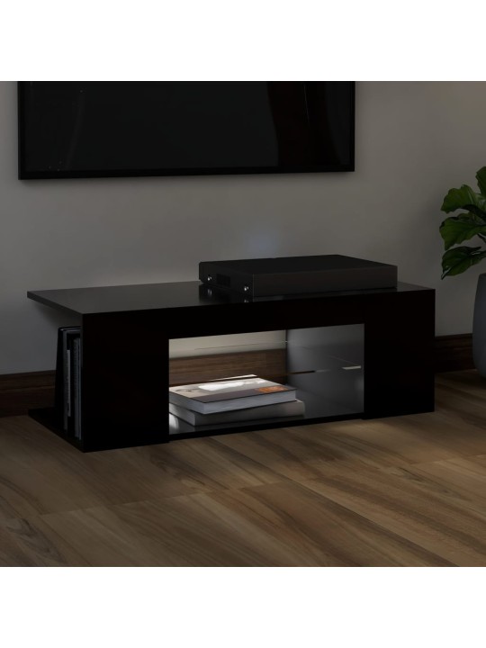 Tv galdiņš ar led lampiņām, 90x39x30 cm, melns
