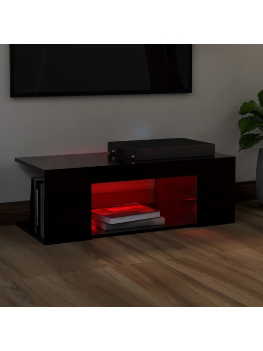 Tv galdiņš ar led lampiņām, 90x39x30 cm, melns