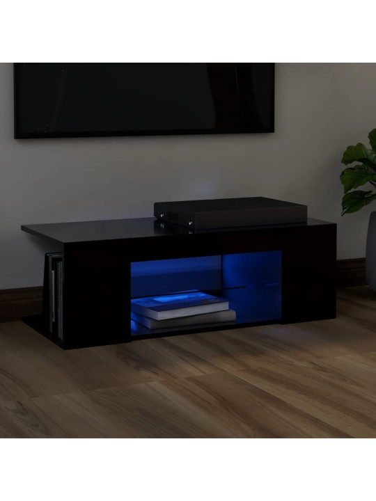 Tv galdiņš ar led lampiņām, 90x39x30 cm, melns