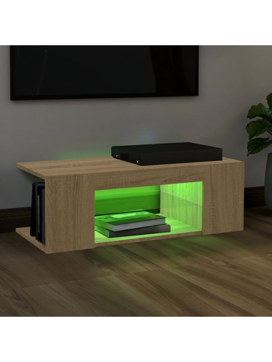 Tv galdiņš ar led lampiņām, 90x39x30 cm, ozolkoka