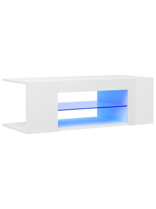 Tv galdiņš ar led lampiņām, 90x39x30 cm, spīdīgi balts