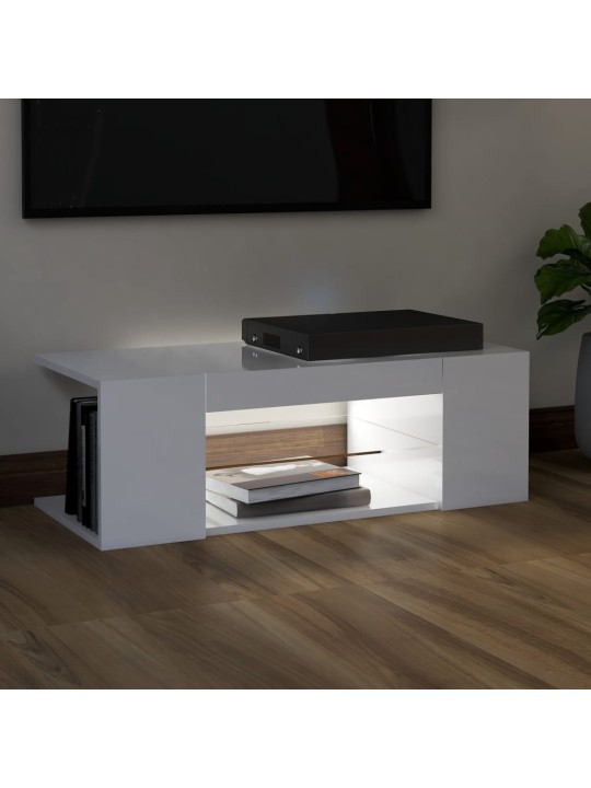 Tv galdiņš ar led lampiņām, 90x39x30 cm, spīdīgi balts