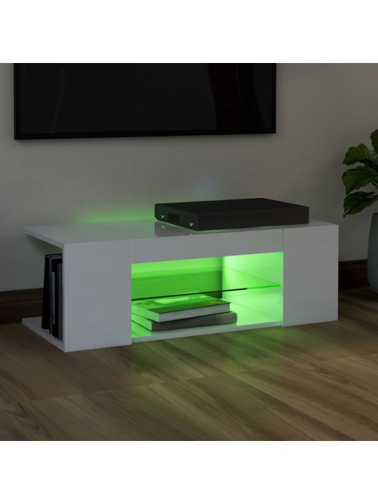 Tv galdiņš ar led lampiņām, 90x39x30 cm, spīdīgi balts