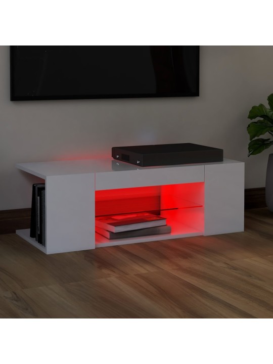Tv galdiņš ar led lampiņām, 90x39x30 cm, spīdīgi balts