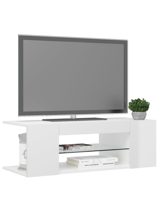 Tv galdiņš ar led lampiņām, 90x39x30 cm, spīdīgi balts