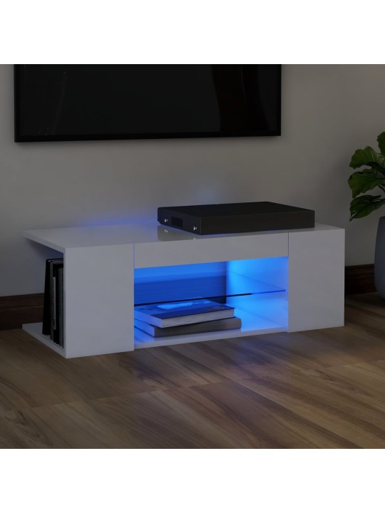 Tv galdiņš ar led lampiņām, 90x39x30 cm, spīdīgi balts