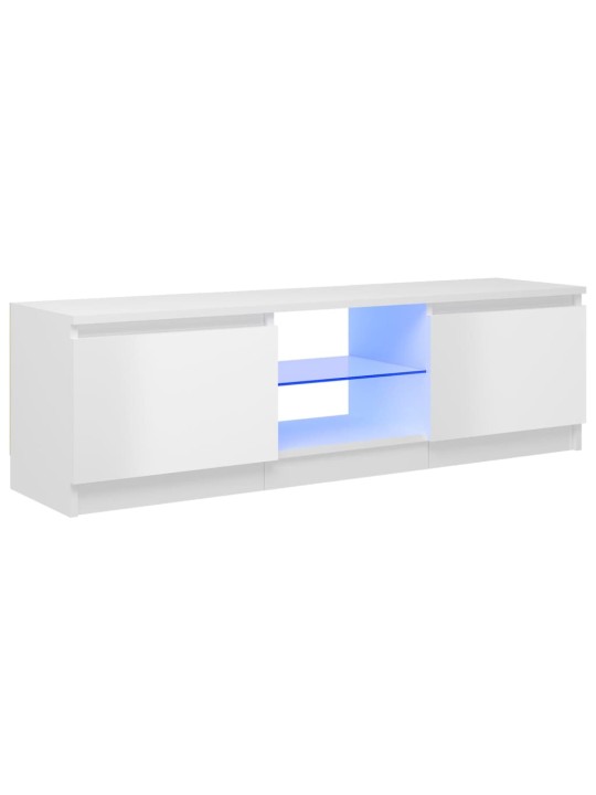 Tv skapītis ar led lampiņām, spīdīgi balts, 120x30x35,5 cm