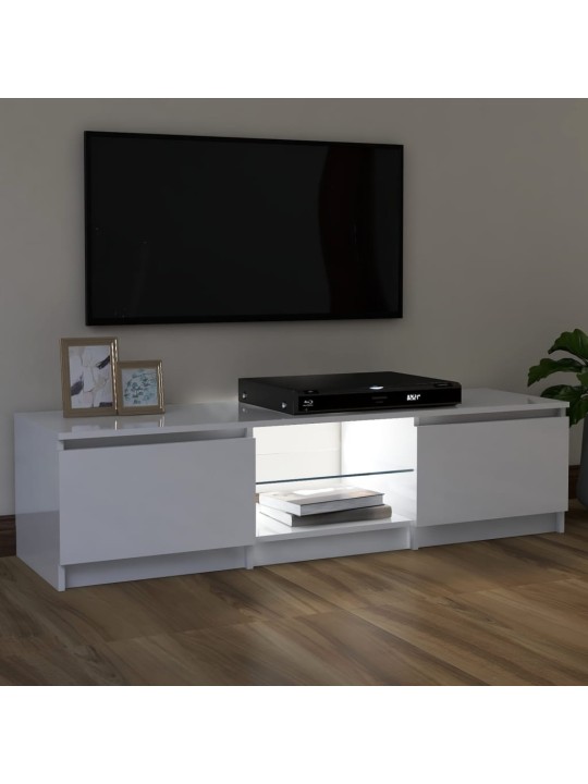 Tv skapītis ar led lampiņām, spīdīgi balts, 120x30x35,5 cm