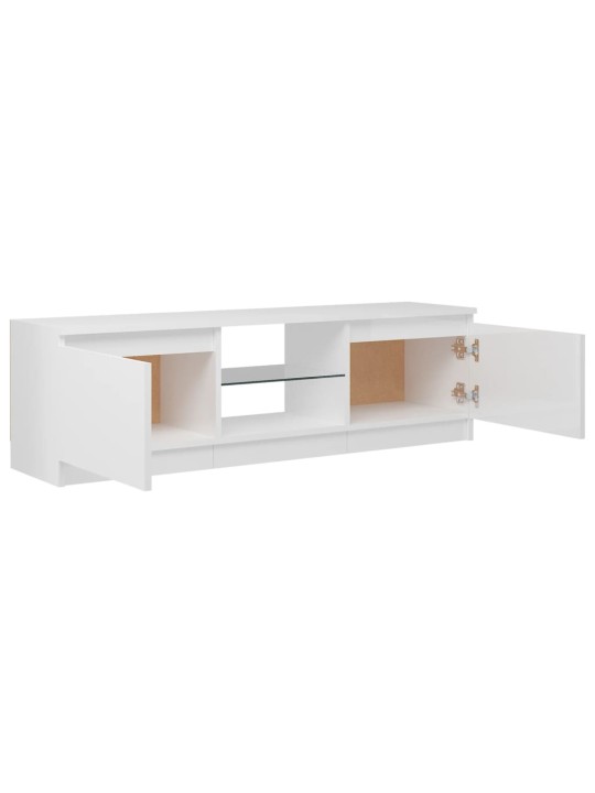 Tv skapītis ar led lampiņām, spīdīgi balts, 120x30x35,5 cm
