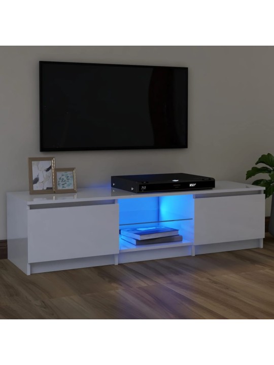 Tv skapītis ar led lampiņām, spīdīgi balts, 120x30x35,5 cm