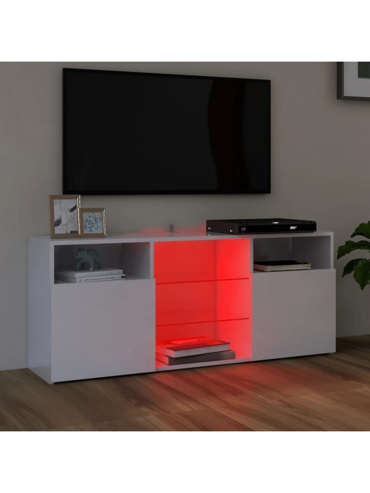 Tv galdiņš ar led lampiņām, spīdīgi balts, 120x30x50 cm