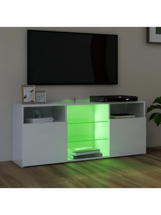 Tv galdiņš ar led lampiņām, spīdīgi balts, 120x30x50 cm