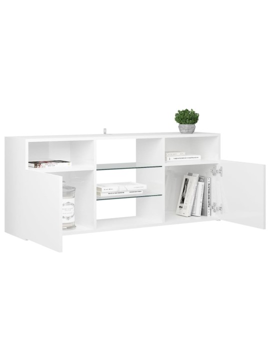 Tv galdiņš ar led lampiņām, spīdīgi balts, 120x30x50 cm