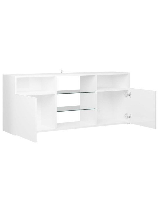 Tv galdiņš ar led lampiņām, spīdīgi balts, 120x30x50 cm