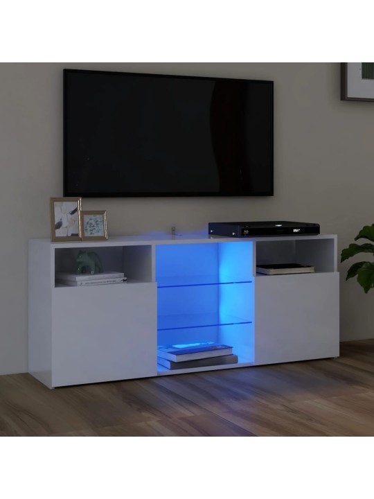 Tv galdiņš ar led lampiņām, spīdīgi balts, 120x30x50 cm
