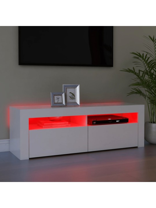 Tv galdiņš ar led lampiņām, 120x35x40 cm, balts