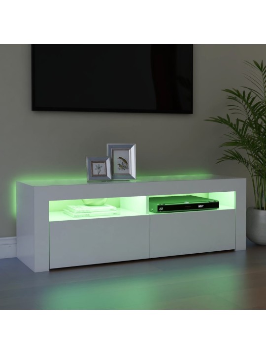 Tv galdiņš ar led lampiņām, 120x35x40 cm, balts