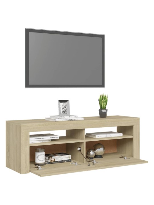 Tv galdiņš ar led lampiņām, 120x35x40 cm, ozolkoka krāsā