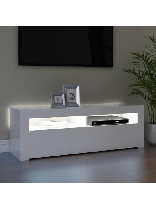 Tv galdiņš ar led lampiņām, 120x35x40 cm, spīdīgi balts