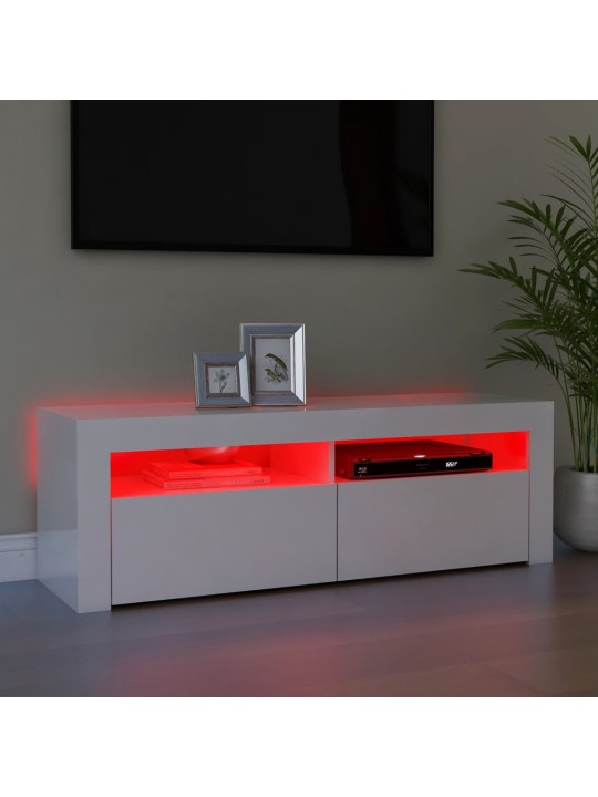 Tv galdiņš ar led lampiņām, 120x35x40 cm, spīdīgi balts