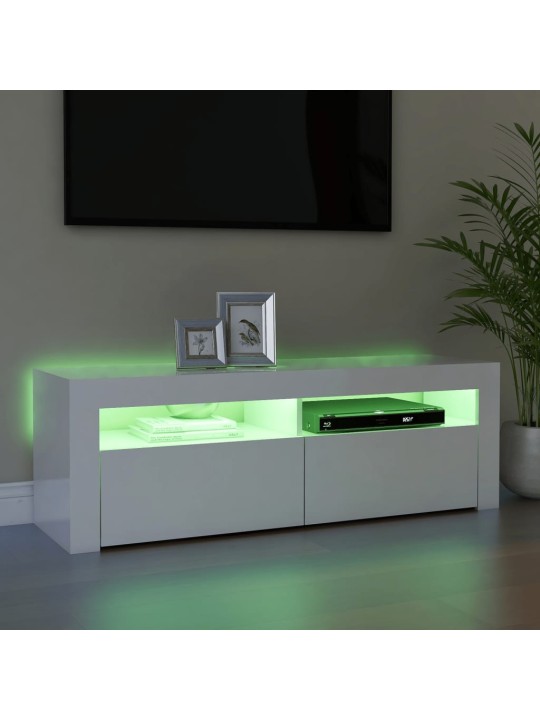 Tv galdiņš ar led lampiņām, 120x35x40 cm, spīdīgi balts