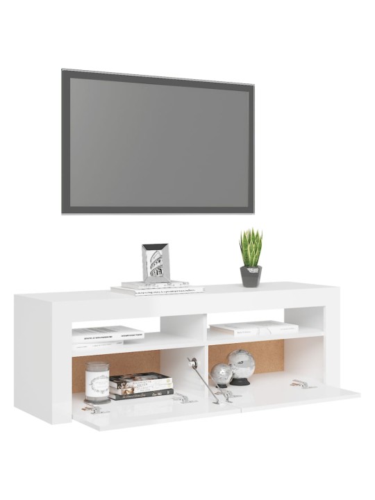 Tv galdiņš ar led lampiņām, 120x35x40 cm, spīdīgi balts