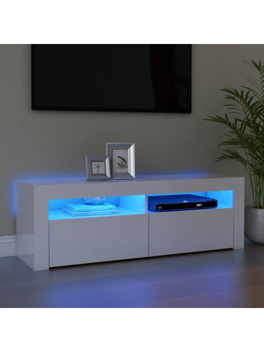 Tv galdiņš ar led lampiņām, 120x35x40 cm, spīdīgi balts