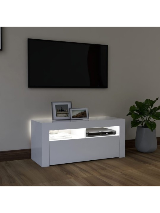 Tv galdiņš ar led lampiņām, 90x35x40 cm, balts