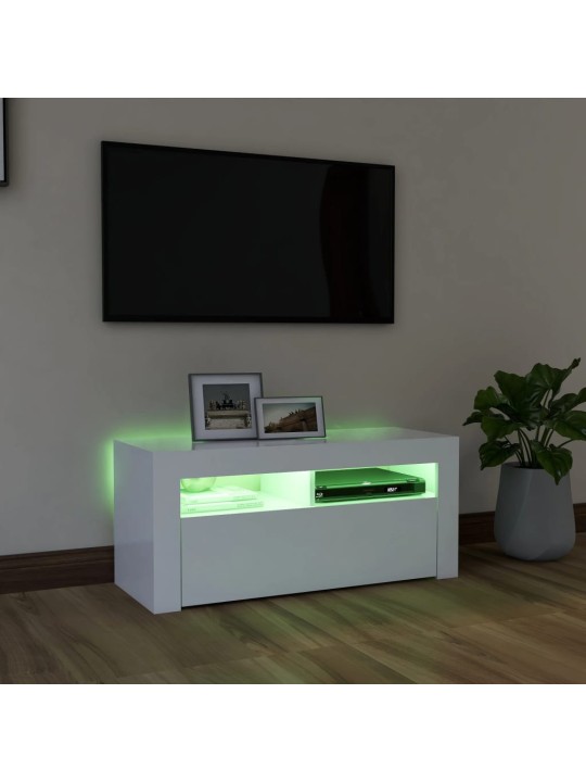 Tv galdiņš ar led lampiņām, 90x35x40 cm, balts