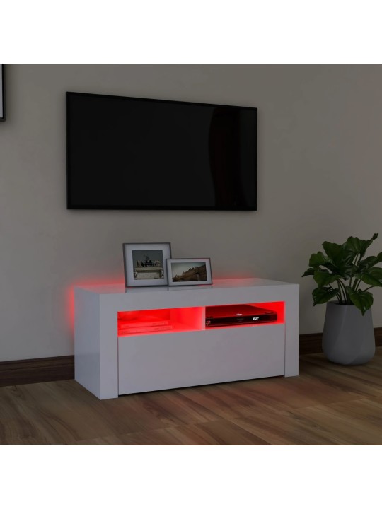 Tv galdiņš ar led lampiņām, 90x35x40 cm, balts