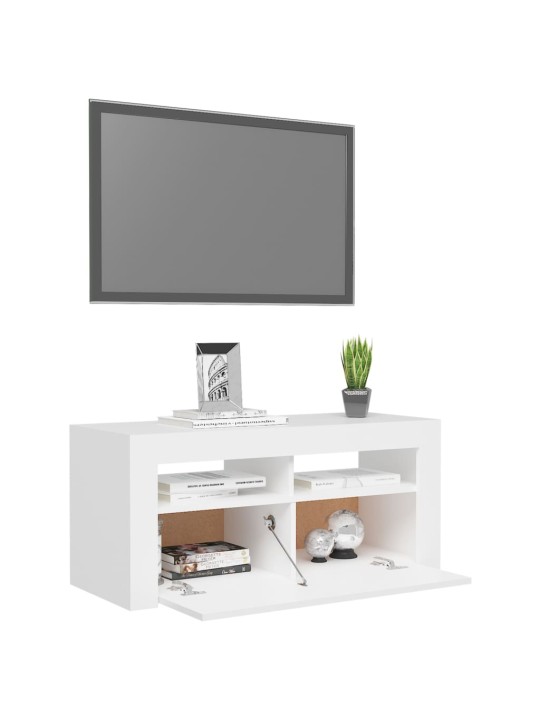 Tv galdiņš ar led lampiņām, 90x35x40 cm, balts