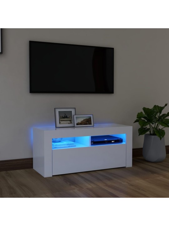 Tv galdiņš ar led lampiņām, 90x35x40 cm, balts