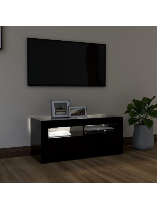 Tv galdiņš ar led lampiņām, 90x35x40 cm, melns