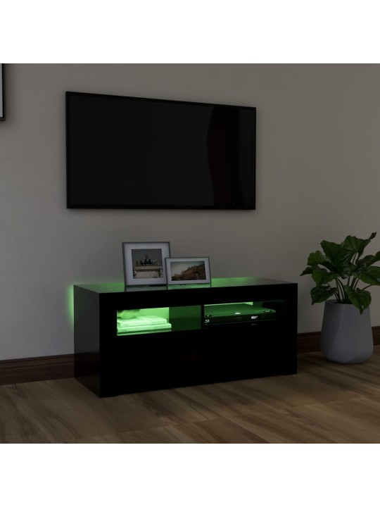 Tv galdiņš ar led lampiņām, 90x35x40 cm, melns