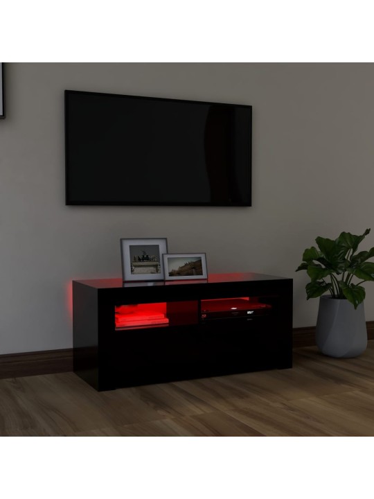 Tv galdiņš ar led lampiņām, 90x35x40 cm, melns