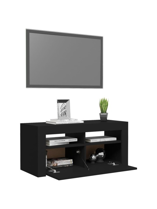 Tv galdiņš ar led lampiņām, 90x35x40 cm, melns